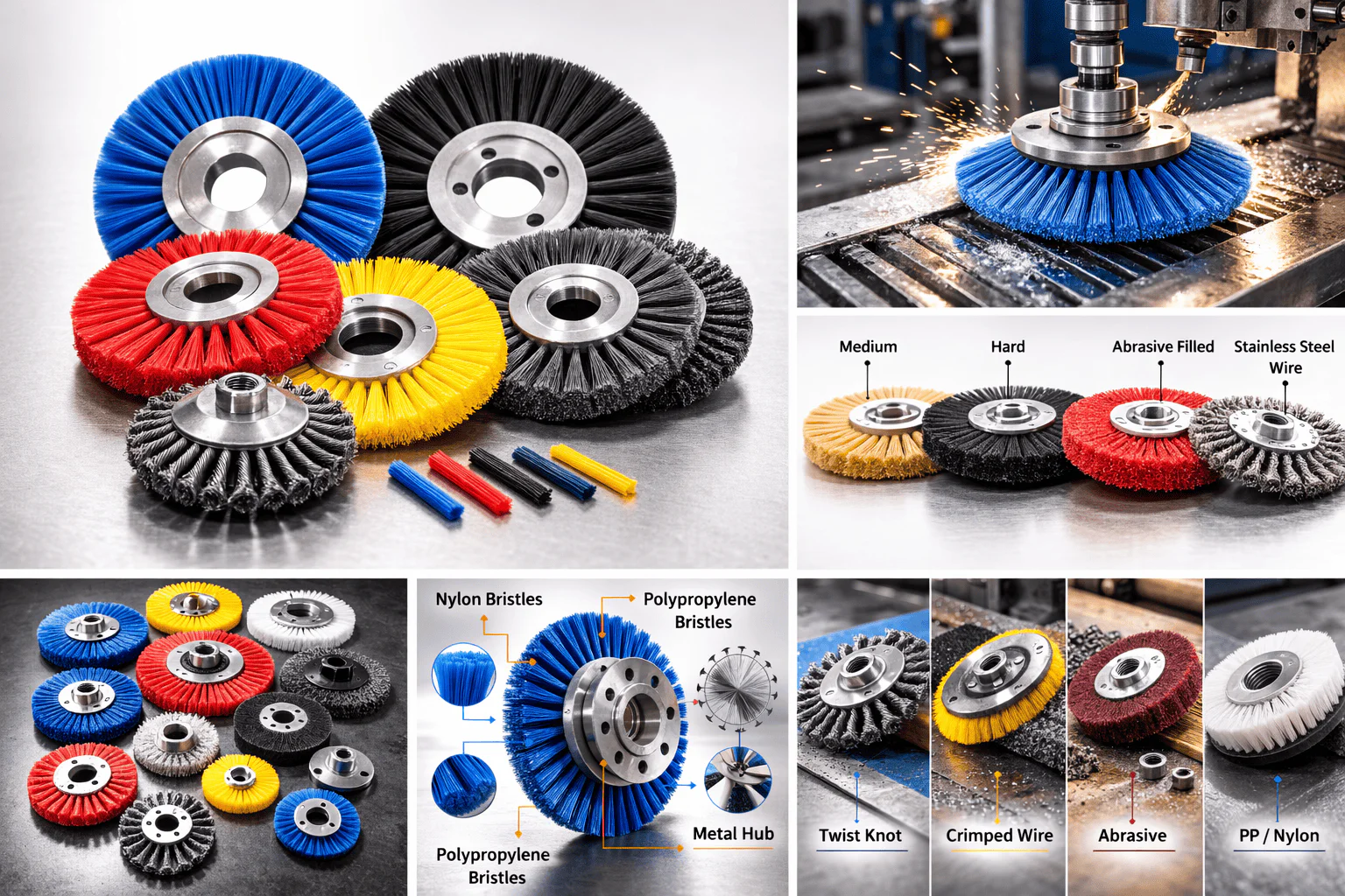 High-quality industrial brush wheels for surface cleaning, deburring, and finishing applications. Su.