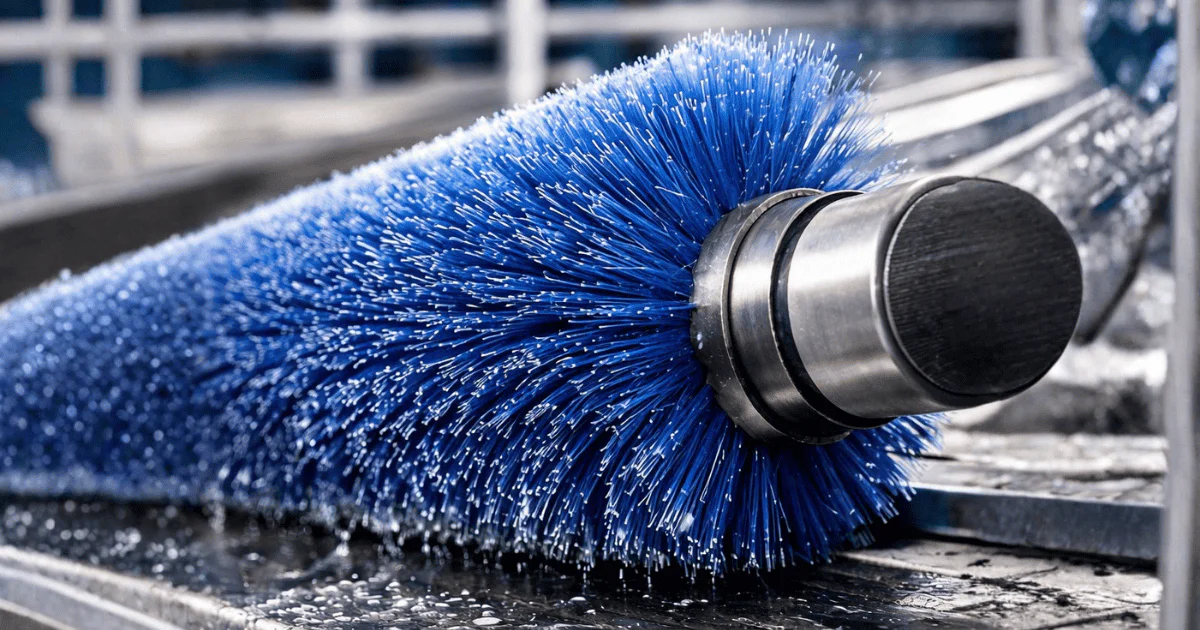 Blue monofilament bristle roller for industrial cleaning and brushing applications.