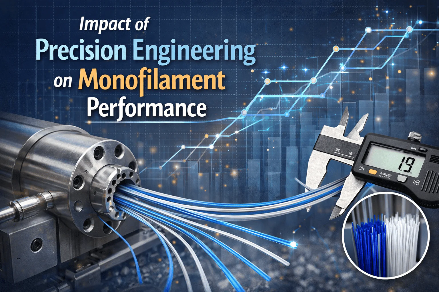 Advanced precision engineering tools testing monofilament performance with digital measurement devic.